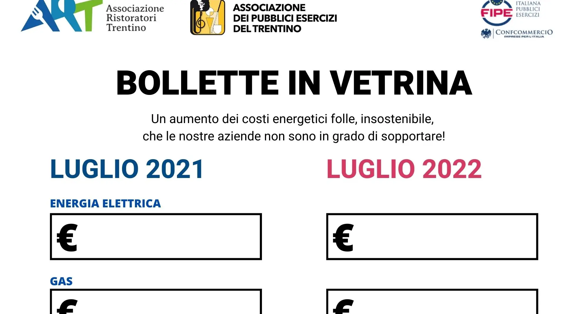 Clamorosa protesta degli esercenti trentini: le bollette in vetrina, «così i clienti capiscono i rincari»