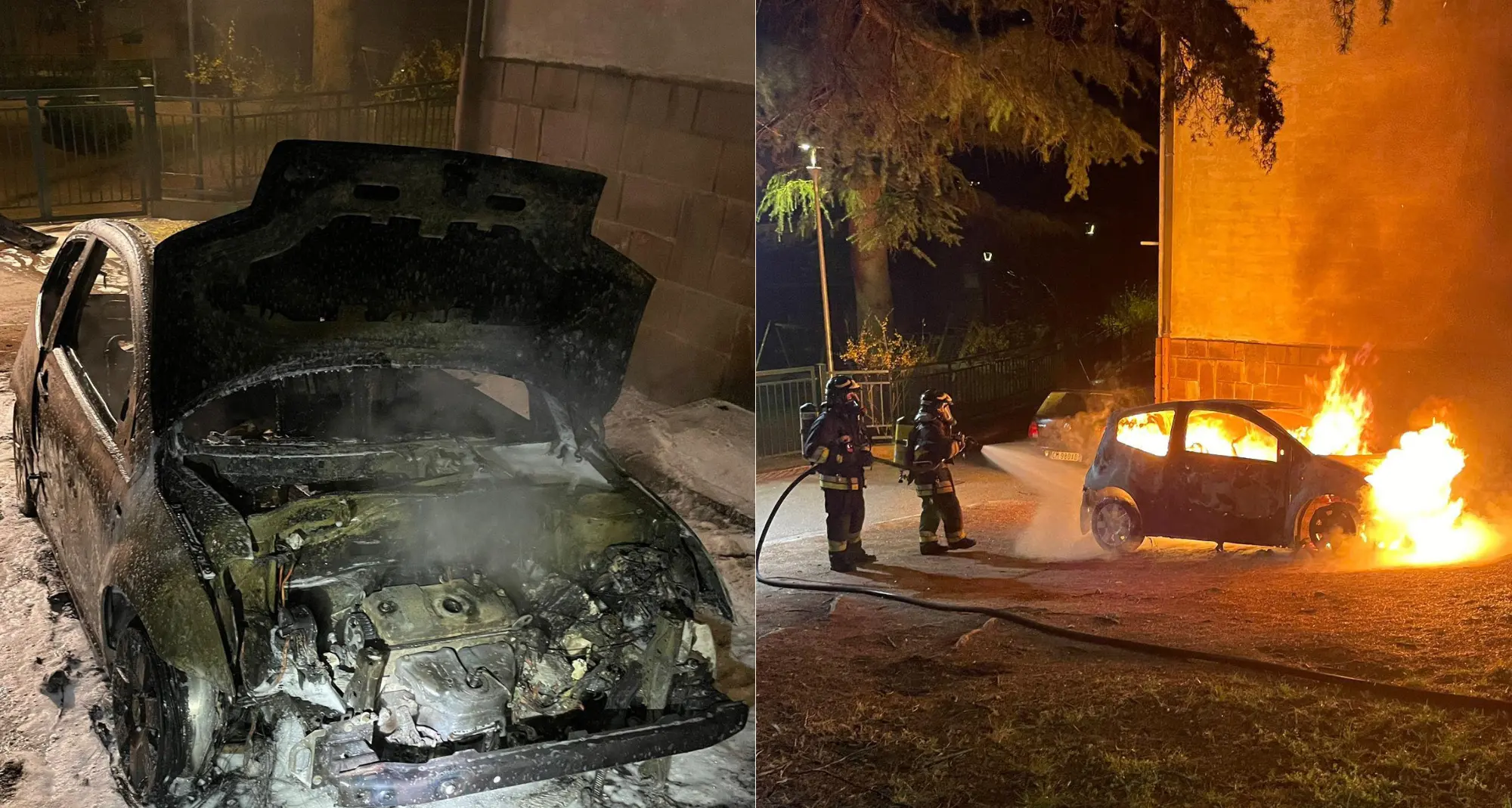 Incendio doloso a Rovereto: auto divorata dalle fiamme nel cortile di un condominio