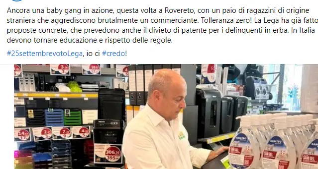 Rovereto: rubano nella cartoleria all’Urban Center e strattonano il negoziante che li scopre. E Salvini ne fa un caso nazionale