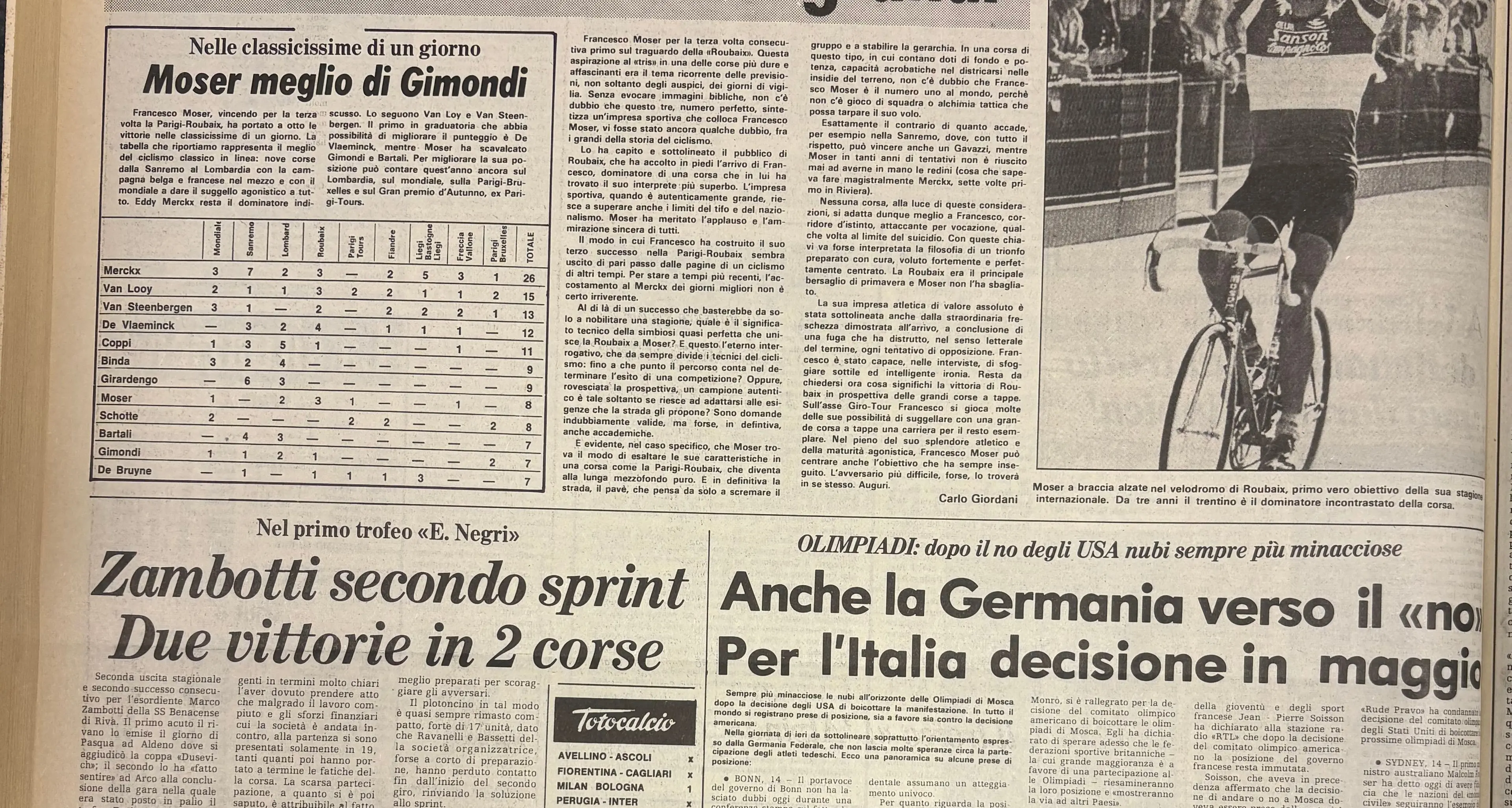 Moser tra i grandi: terzo successo alla Roubaix