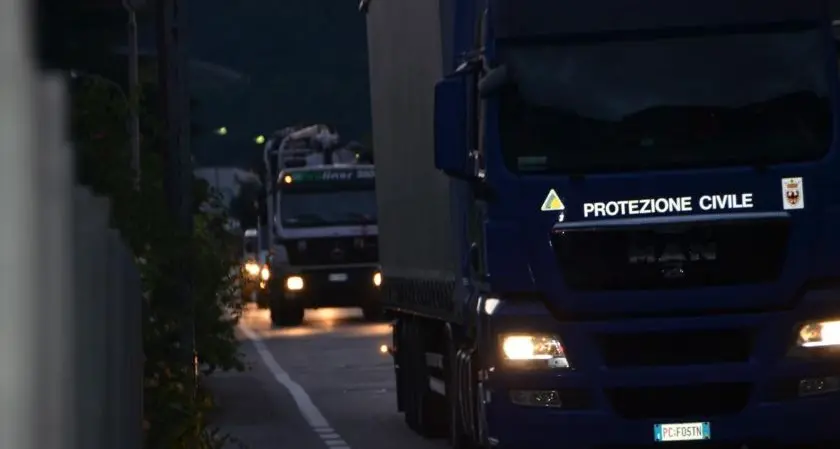 Partita stanotte per Torino la colonna della Protezione Civile trentina: monterà un ospedale da campo al Valentino