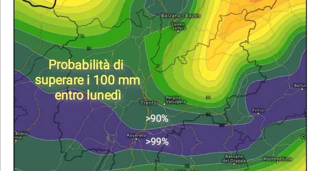 Arriva un weekend di maltempo: tanta acqua, ma anche la neve scatta l'allerta «gialla» provinciale