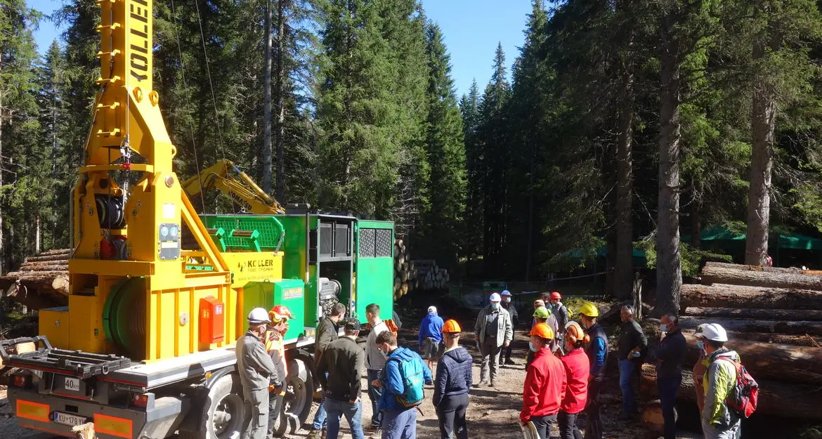 L'innovativa teleferica da tronchi per gli espianti post-Vaia illustrata a Paneveggio