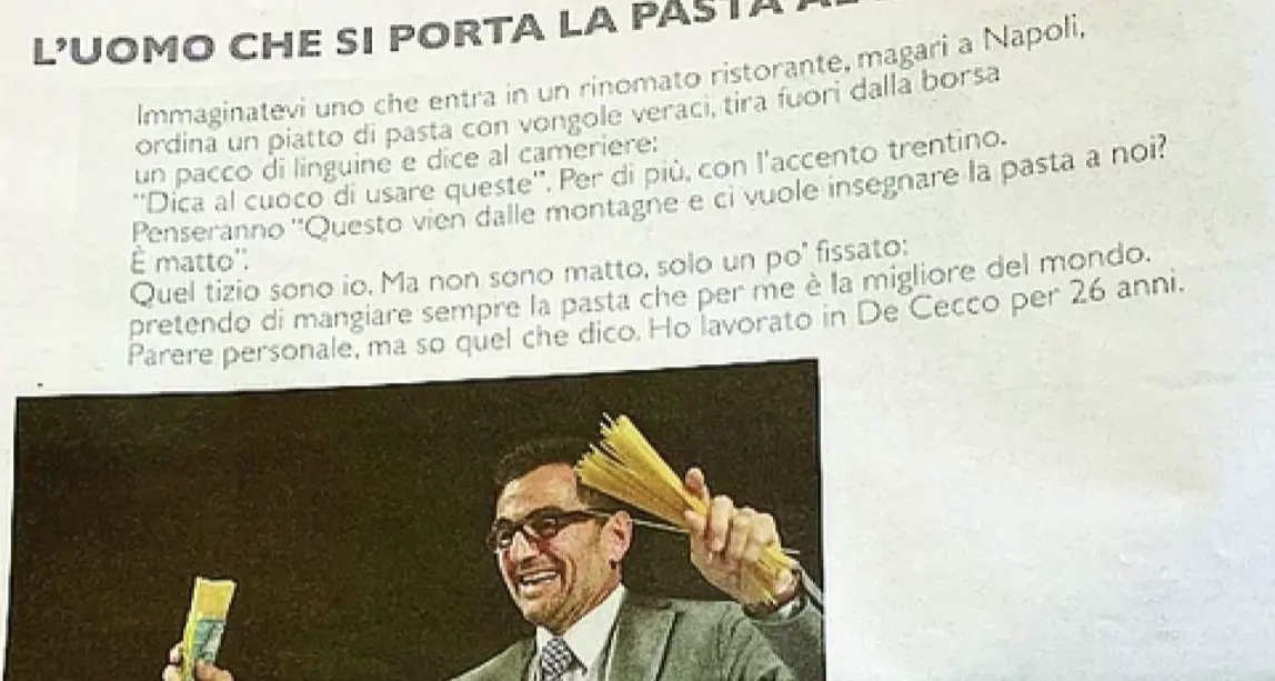 Gerardo Dalbon, l'uomo che va al ristorante e si porta la sua pasta da farsi cucinare