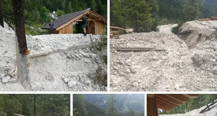 Val Canali, il torrente si è portato via la partenza della teleferica del Pradidali