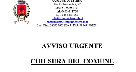 Dipendente positivo, chiusi i comuni di Tesero e Cavalese