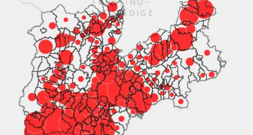 La mappa dei contagi in Trentino con i dati comune per comune