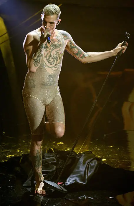 Italian singer Achille Lauro performs during the 70th Sanremo Italian Song Festival, Sanremo, Italy, 04 February 2020. The festival runs from 04 to 08 February. ANSA/ETTORE FERRARI