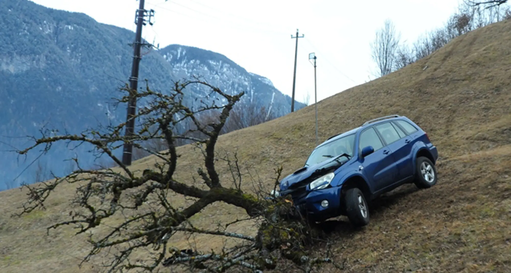 Si schianta contro un albero che però le salva la vita fermando la corsa nella scarpata