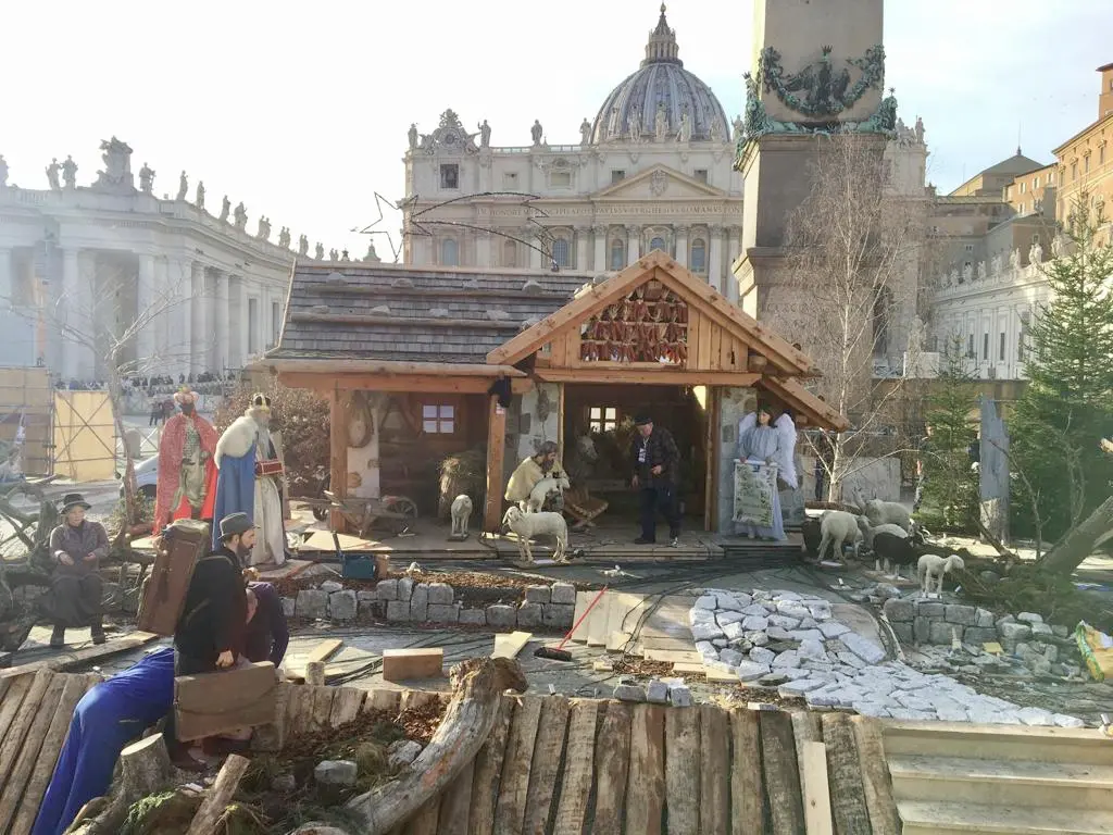 ROMA - scurelle prepara il presepe in piazza san pietro