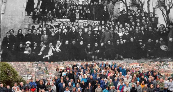 Foto insieme per dire \"no\" ai rifiuti A Sardagna come 100 anni fa