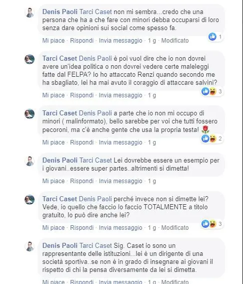 COnsigliere Denis Paoli su Facebook dell'Adige
