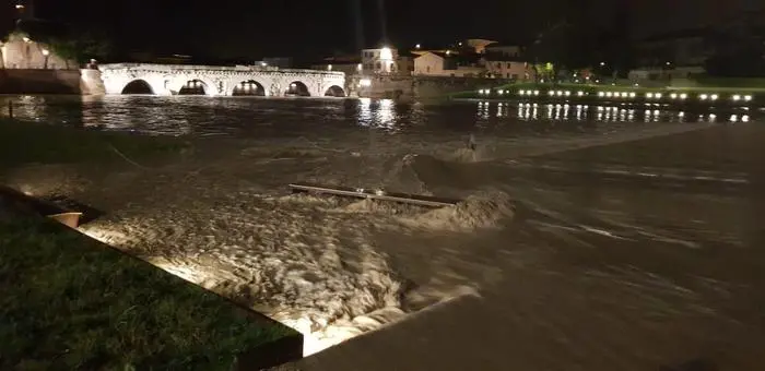 La piena del Savio che sta interessando Rimini, 13 maggio 2019. ANSA/COMUNE RIMINI EDITORIAL USE ONLY NO SALES