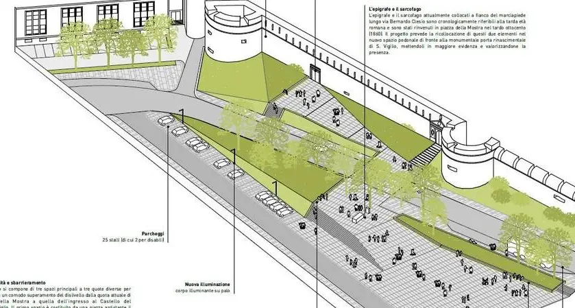 Piazza Mostra a Trento: sarà tutta pedonabile