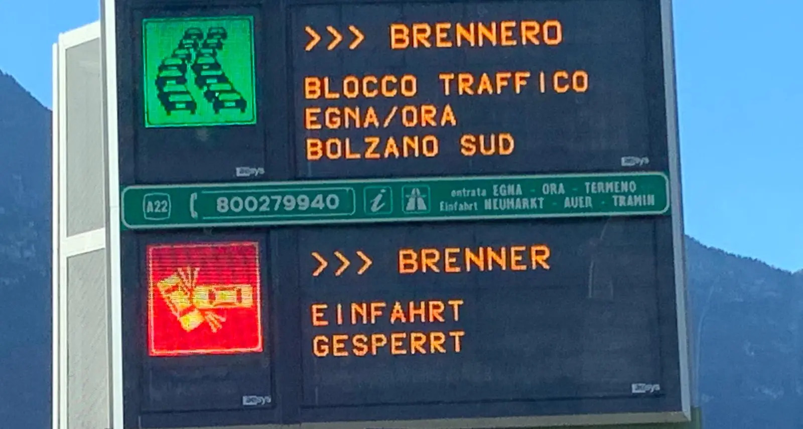Grave incidente in A22 fra Egna-Ora e Bolzano: code di due ore verso Nord