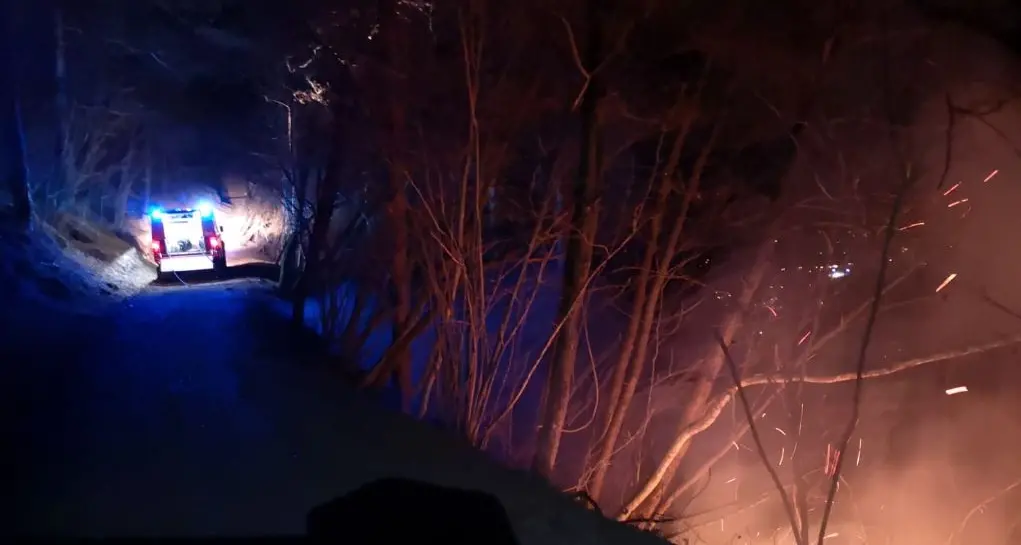 Incendio boschivo sul Monte Calisio al lavoro cinque Corpi di pompieri