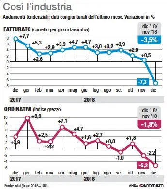 Andamento di fatturato e ordinativi mese per mese su dati Istat (88mm x 100mm)