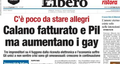«Il Pil crolla, aumentano i gay» Nuova bufera su Libero