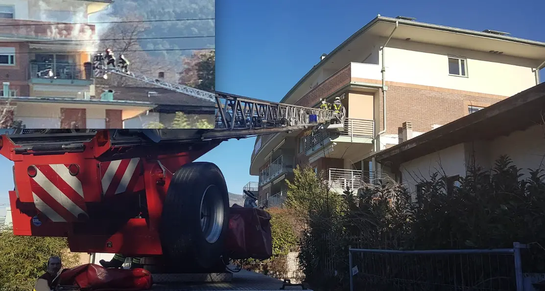 Villazzano, fuoco in un condominio. L'incendio partito da un bidone sul balcone