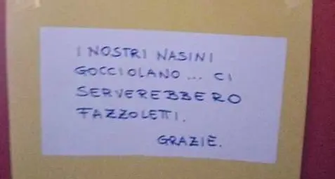 Tanti raffreddori, l'asilo chiede fazzolettini