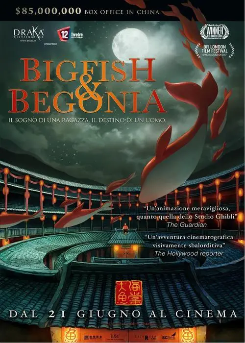 La locandina del film 'Big Fish & Begonia'. Roma, 20 giugno 2018. ANSA/ US +++ ANSA PROVIDES ACCESS TO THIS HANDOUT PHOTO TO BE USED SOLELY TO ILLUSTRATE NEWS REPORTING OR COMMENTARY ON THE FACTS OR EVENTS DEPICTED IN THIS IMAGE; NO ARCHIVING; NO LICENSING +++