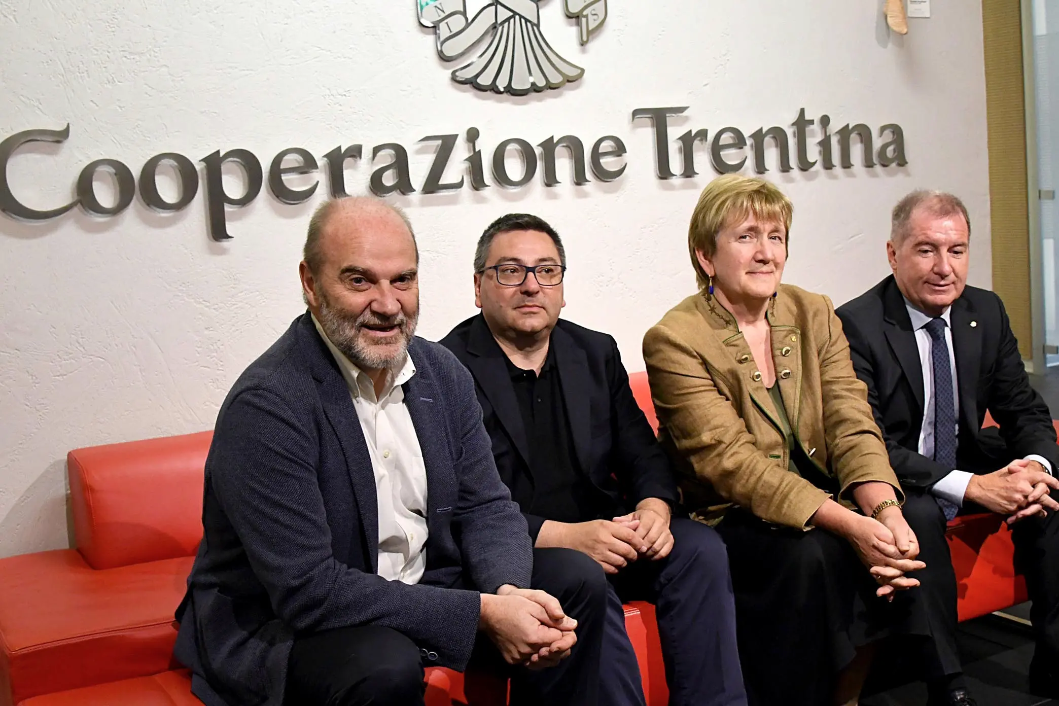 DA SIN. MICHELE ODORIZZI PIERGIORGIO SESTER MARINA MATTAREI ERMANNO VILLOTTI INCONTRO CON I QUATTRO CANDIDATI ALLA PRESIDENZA DELLA FEDERAZIONE DELLE COOPERATIVE TRENTO 4 GIUGNO 2018 FOTO PAOLO PEDROTTI