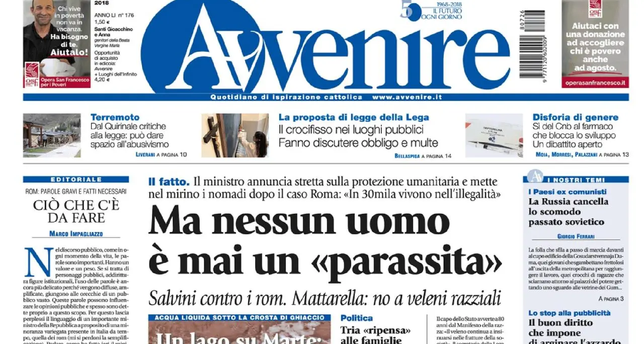 Avvenire: «Clima è xenofobo, Salvini pesi le parole»