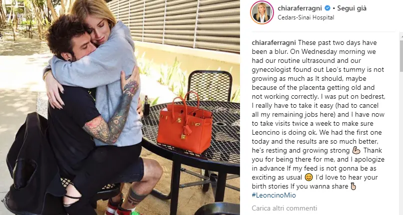 Ferragni, gravidanza a rischio Fedez ai fan: «Statele vicino»