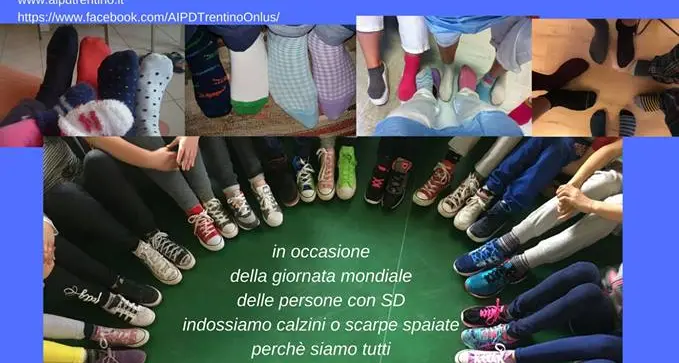 Giornata mondiale della sindrome di down L'idea: indossiamo calzini o scarpe spaiate Lo propone l'associazione trentina AIPD
