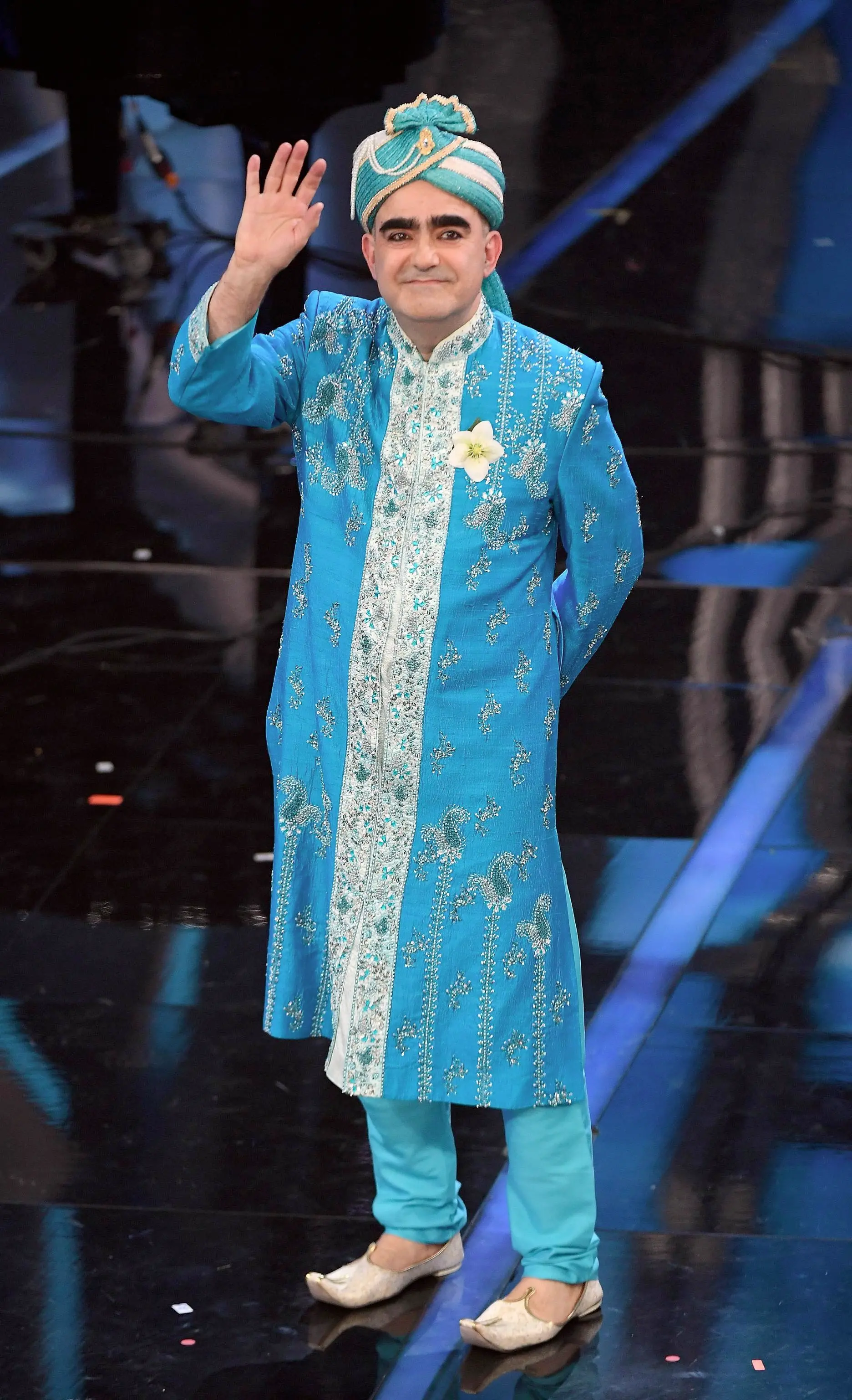 Italian singer Elio of Italian band Elio e le Storie Tese performs on stage during the 68th Sanremo Italian Song Festival at the Ariston theatre in Sanremo, Italy, 06 February 2018. The 68th edition of the television song contest runs from 06 to 10 February. ANSA/CLAUDIO ONORATI