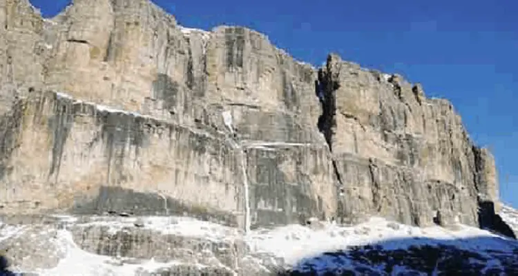 Blocco di ghiaccio in testa Ferito mentre scala la cascata