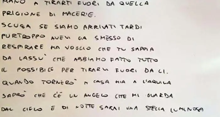 La commovente lettera del pompiere «Scusa Giulia, siamo arrivati tardi»