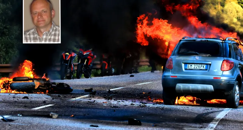Avvolto dalle fiamme dopo lo scontro con una moto Andrea Berti, 46 anni, non ce l'ha fatta