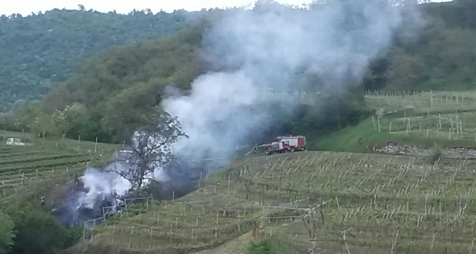 Fiamme a Castione, pompieri nei campi