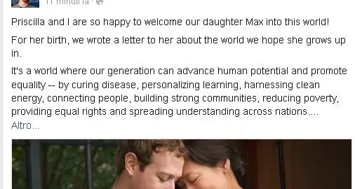 È nata Max Zuckerberg E papà l'annuncia su Facebook