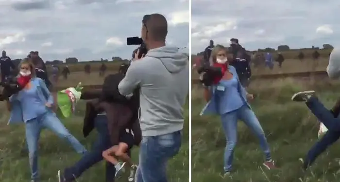 Reporter tv Ungheria sgambetta migranti: licenziata