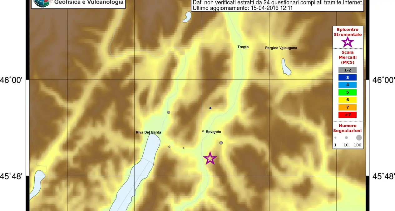 Scossa di terremoto alle 5 Epicentro a Marco di Rovereto