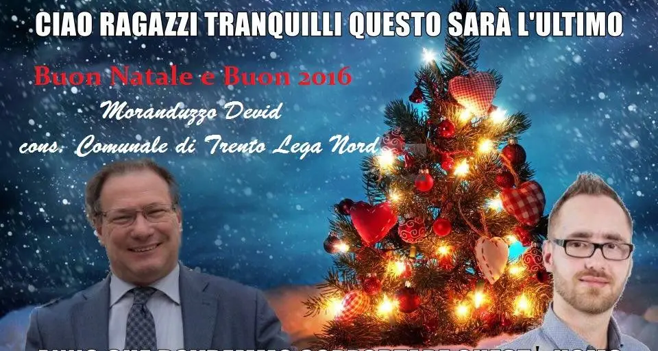 Auguri natalizi con svista di Moranduzzo (Lega) contro Andreatta