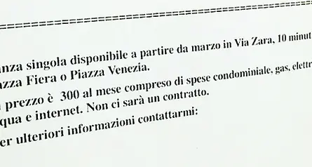 «Alloggio per studenti affittasi in nero»