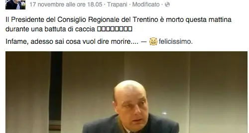 Insulti su Facebook a Moltrer, via libera alla querela contro Rizzi