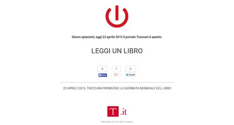 Treccani festeggia giornata del libro 'spegnendo' il sito