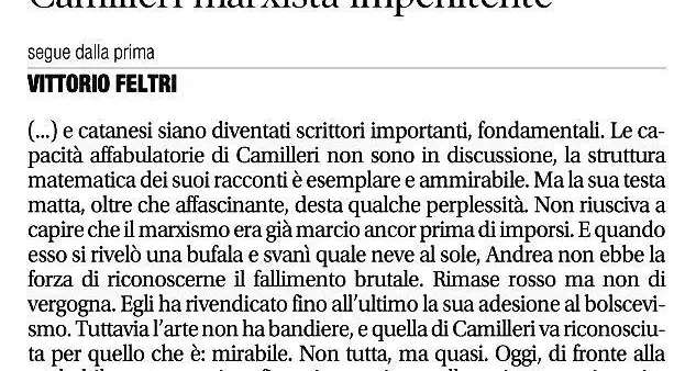 Andrea Camilleri lotta per la vita Feltri: almeno non vedremo più quel terrone rompic... di Montalbano