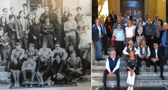 Si ritrovano per la stessa foto 50 anni dopo la maturità