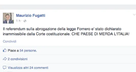 Inammissibile referendum su Fornero. Fugatti: «Italia Paese di merda»