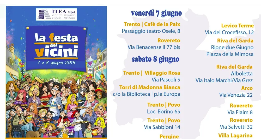 Oggi e domani la Festa dei vicini Itea promuove i buoni rapporti