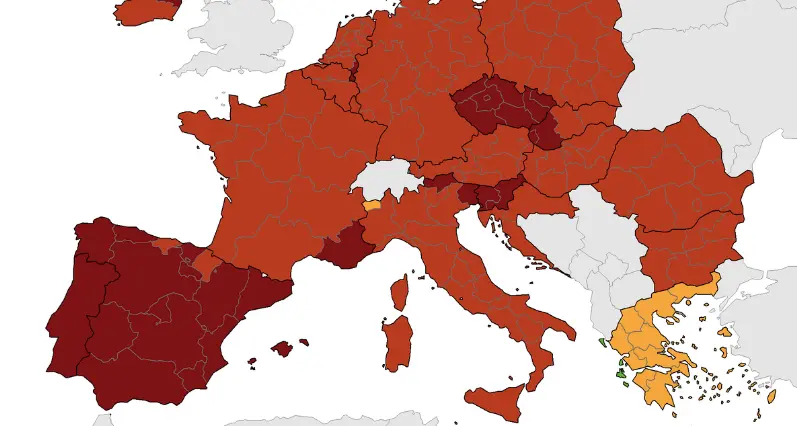 Rischio covid, l'Alto Adige resta nell'area massima allerta della mappa Ue