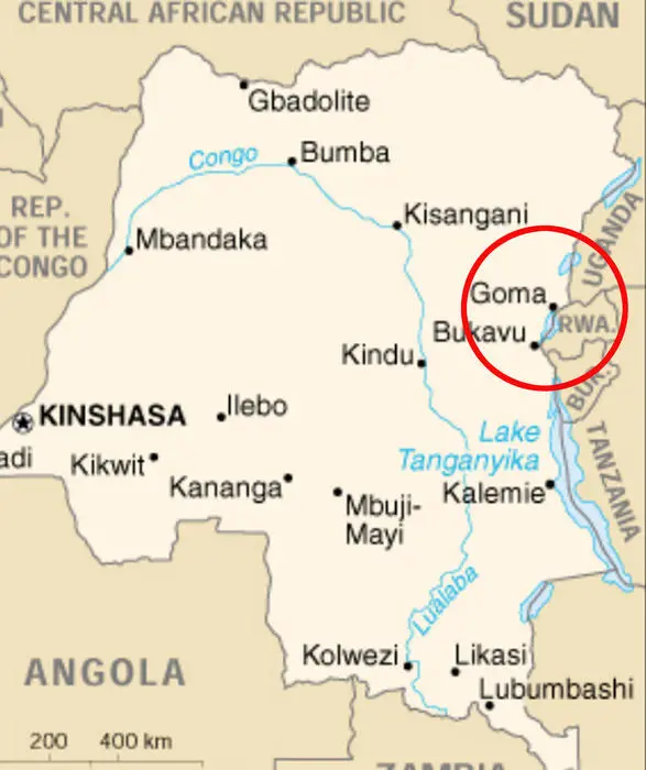 La mappa mostra Repubblica Democratica del Congo. ANSA/ WEB EDITORIAL USE ONLY NO SALES