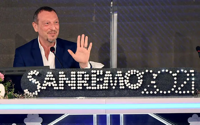Sanremo Festival host and artistic director, Amadeus, attends a press conference at the 71st Sanremo Italian Song Festival, Sanremo, Italy, 01 March 2021. The festival runs from 02 to 06 February. ANSA/ETTORE FERRARI