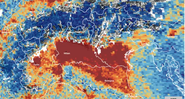 Alta pressione, pessima qualità dell'aria sul Nord Italia: la foto dal satellite