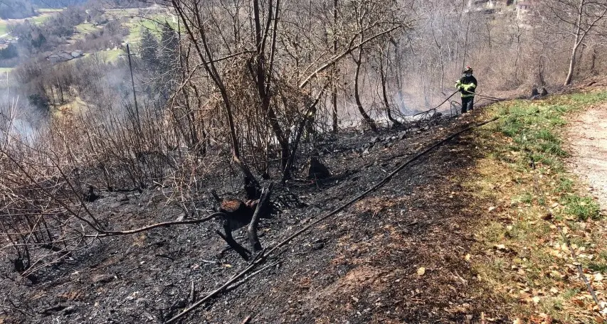 Incendio vicino alle case di Maso Canova, grande lavoro per i vigili del fuoco